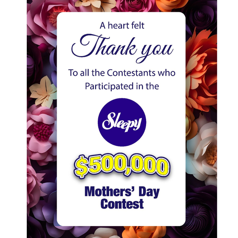 The Winners of the Sleepy $500,000 Give Away for 25 Lucky Mothers Promotion!